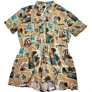 Label Of Love Womens sz M Romper Peach Tropical Print Jumpsuit Playset Vacation